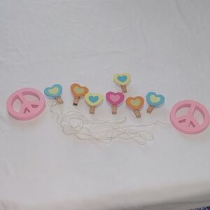 Target Pink Peace and Colorful Heart Clips Set.Around 82" To Clip On Photos .